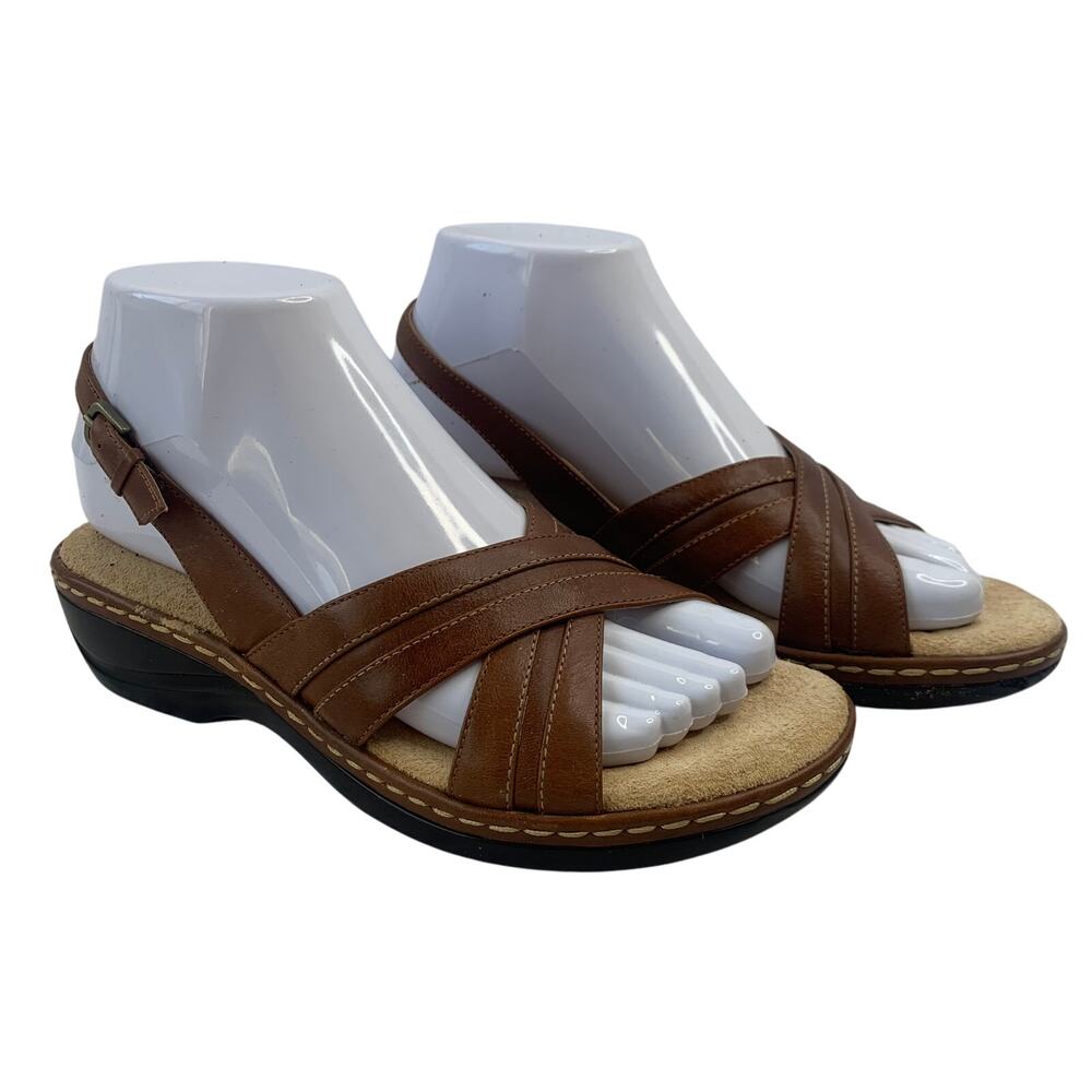 Softspots Womens Sz 6.5 Brown Leather Sandals Slingback Adjustable Soft Comfort